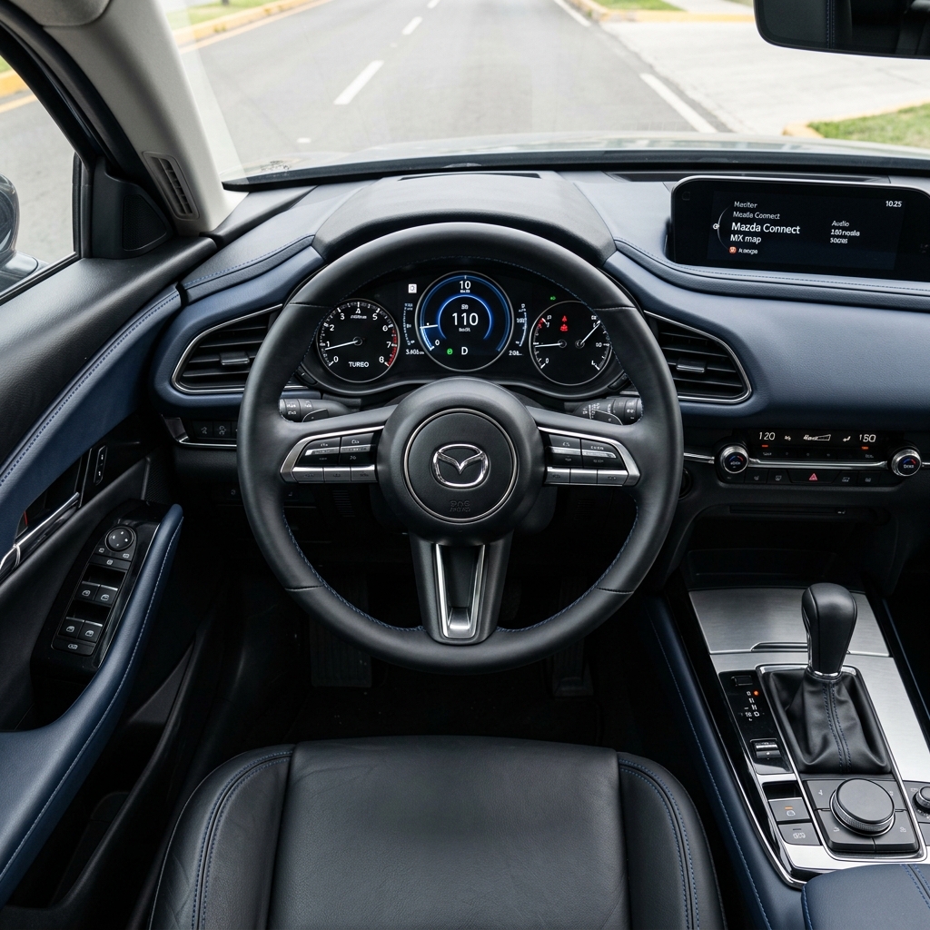 Volante deportivo en piel y controles de infoentretenimiento
